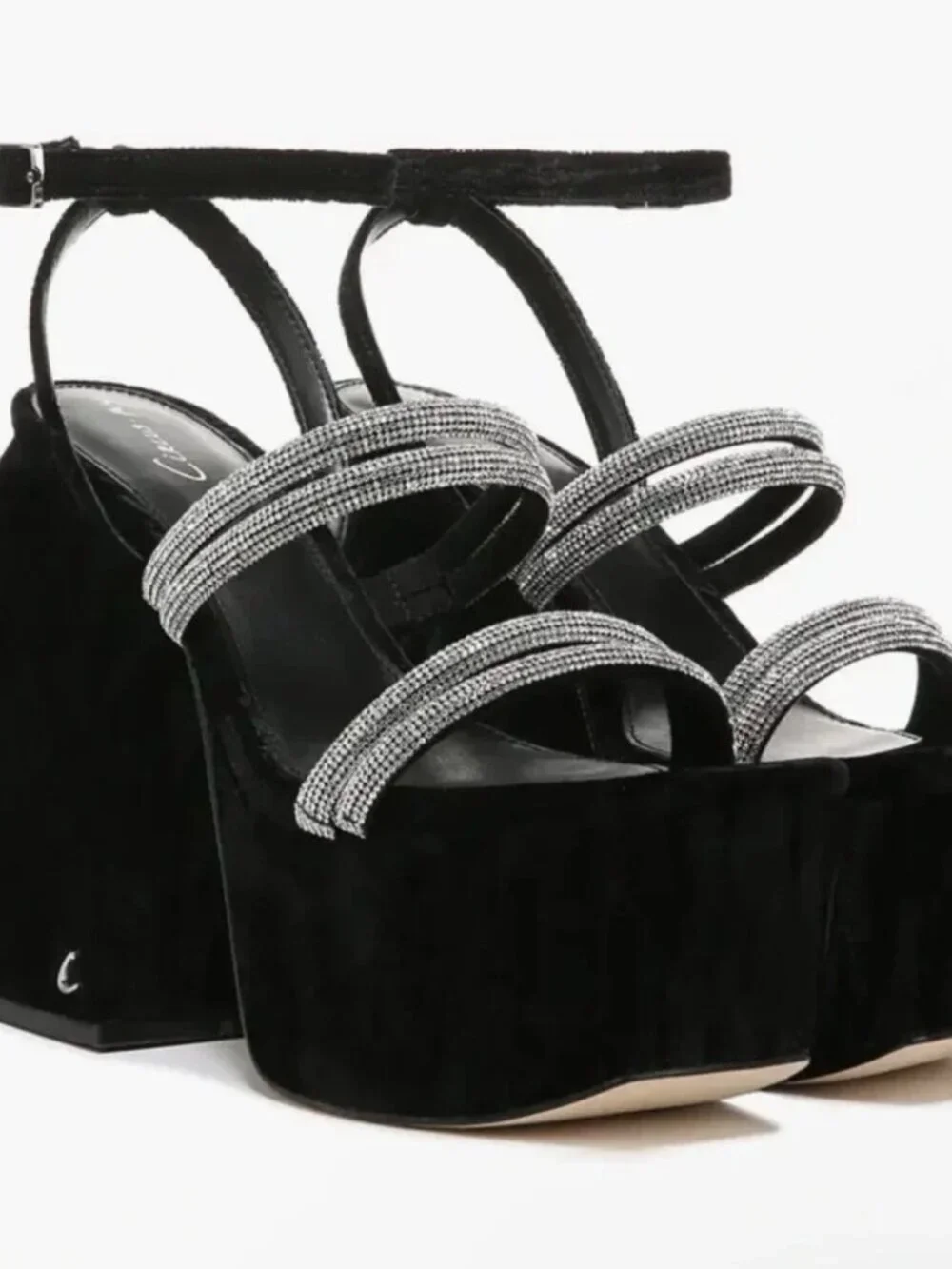 Circus NY by Sam Edelman Mila Jewel  Platform Sandal Shoe Black Ankle Strap 8.5